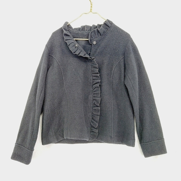 Saks Fifth Avenue Gray Wool Dry Clean Ruffled Sweater 3008 - Picture 1 of 8